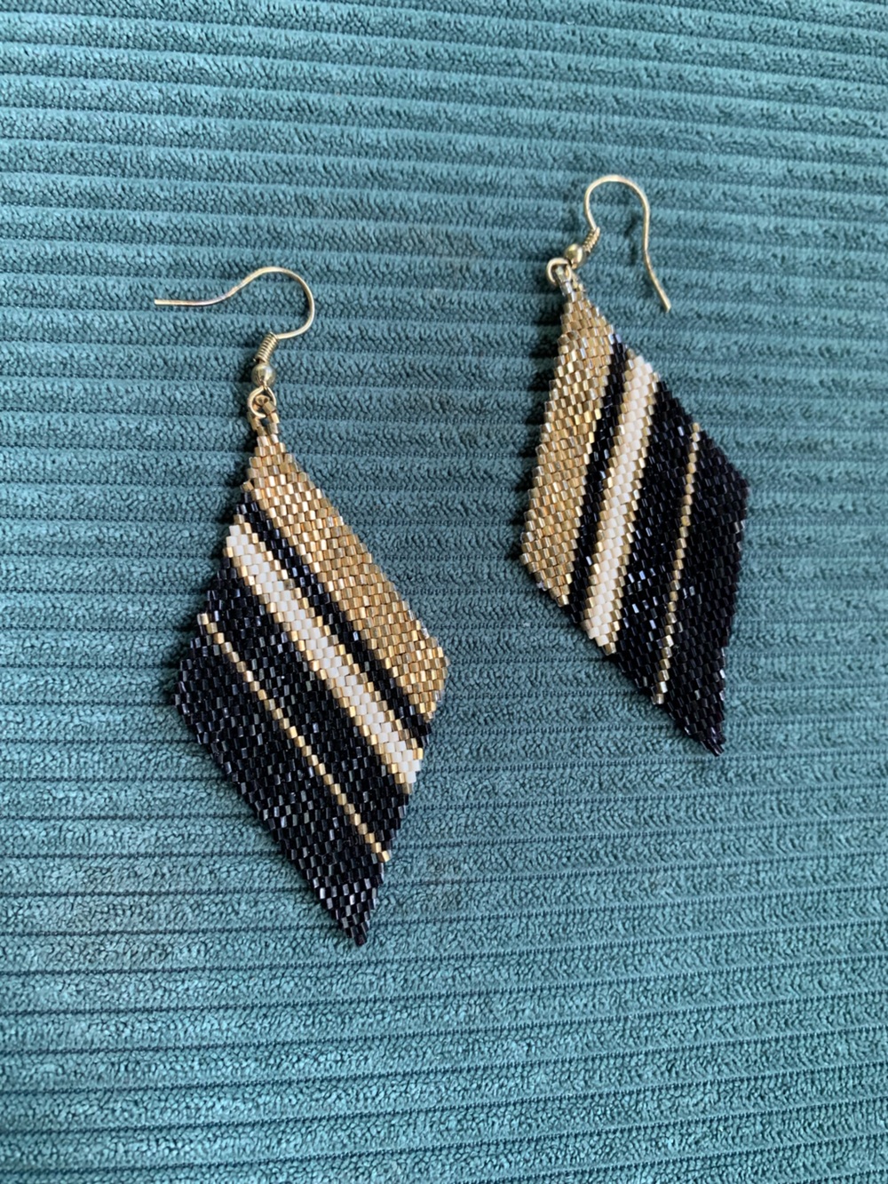 Beaded Diamond Drop Earrings in Black, Gold & White